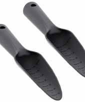 Set van 2x stuks zwarte smalle kunststof tuinschep plantenschep 28 cm